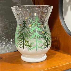 Crackle Glass Vase with Green Tree Design